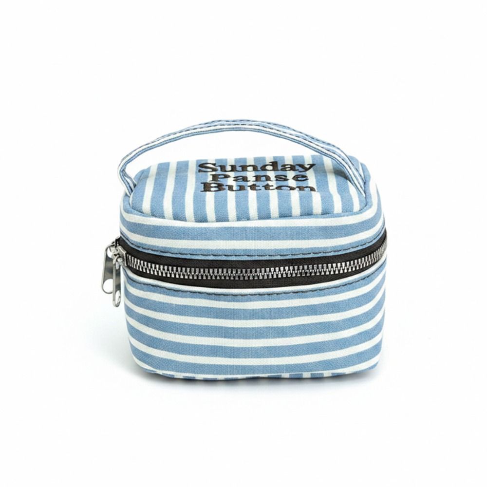 Cosmetic Bags - 휴대용 파란색과 흰색 줄무늬가 있는 사각형