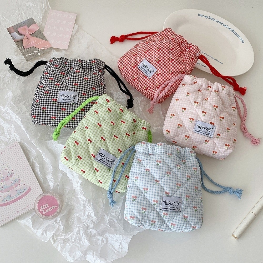 새로운 체리 무늬 드로스트링 파우치, 다용도 대용량 화 - Cosmetic Bags 리뷰 및 가격