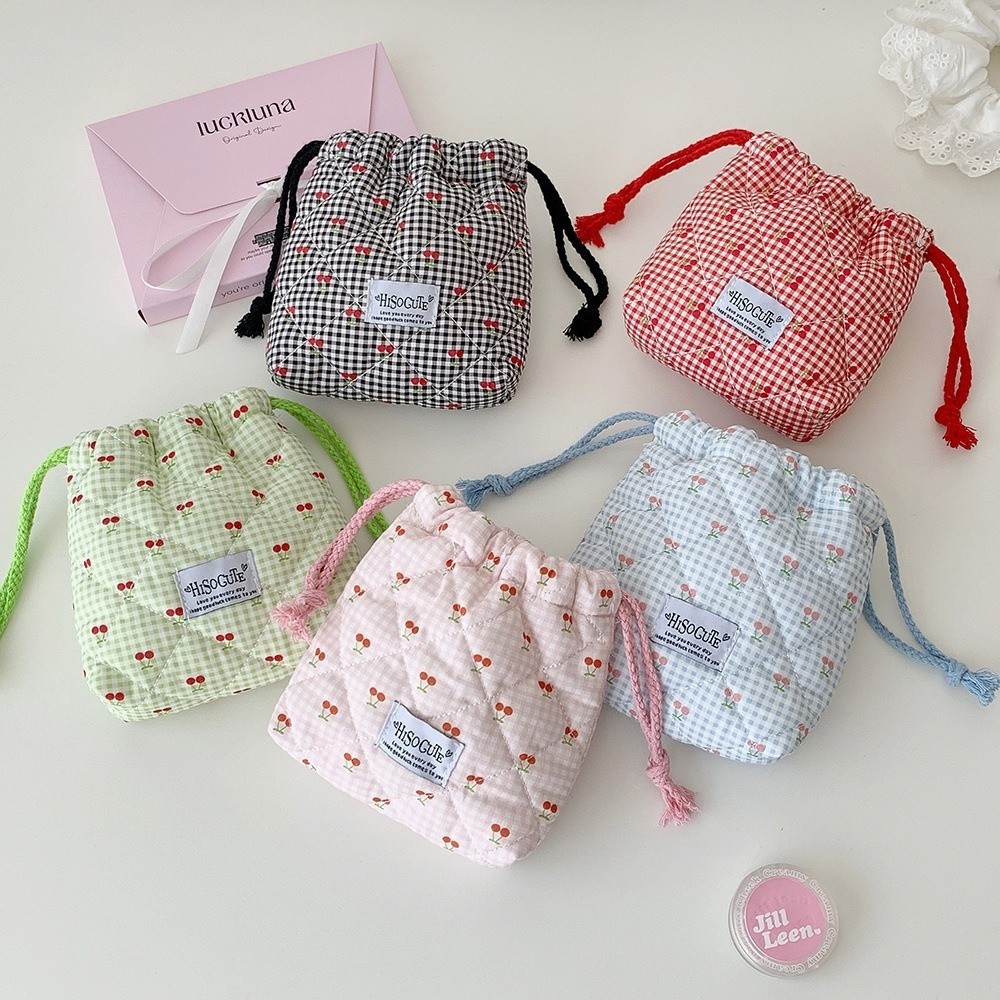 새로운 체리 무늬 드로스트링 파우치, 다용도 대용량 화 - Cosmetic Bags 리뷰 및 가격