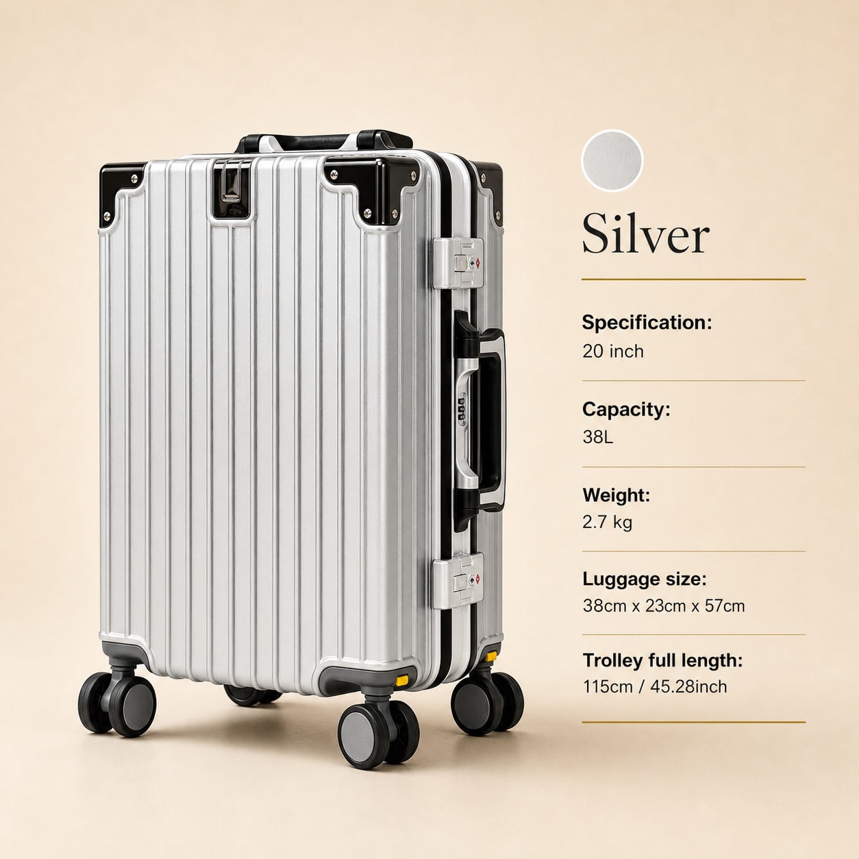 20인치 휴대용 수하물, 항공사 승인, PC 하드 쉘  - Aluminum Frame Carry On Luggage 리뷰 및 가격